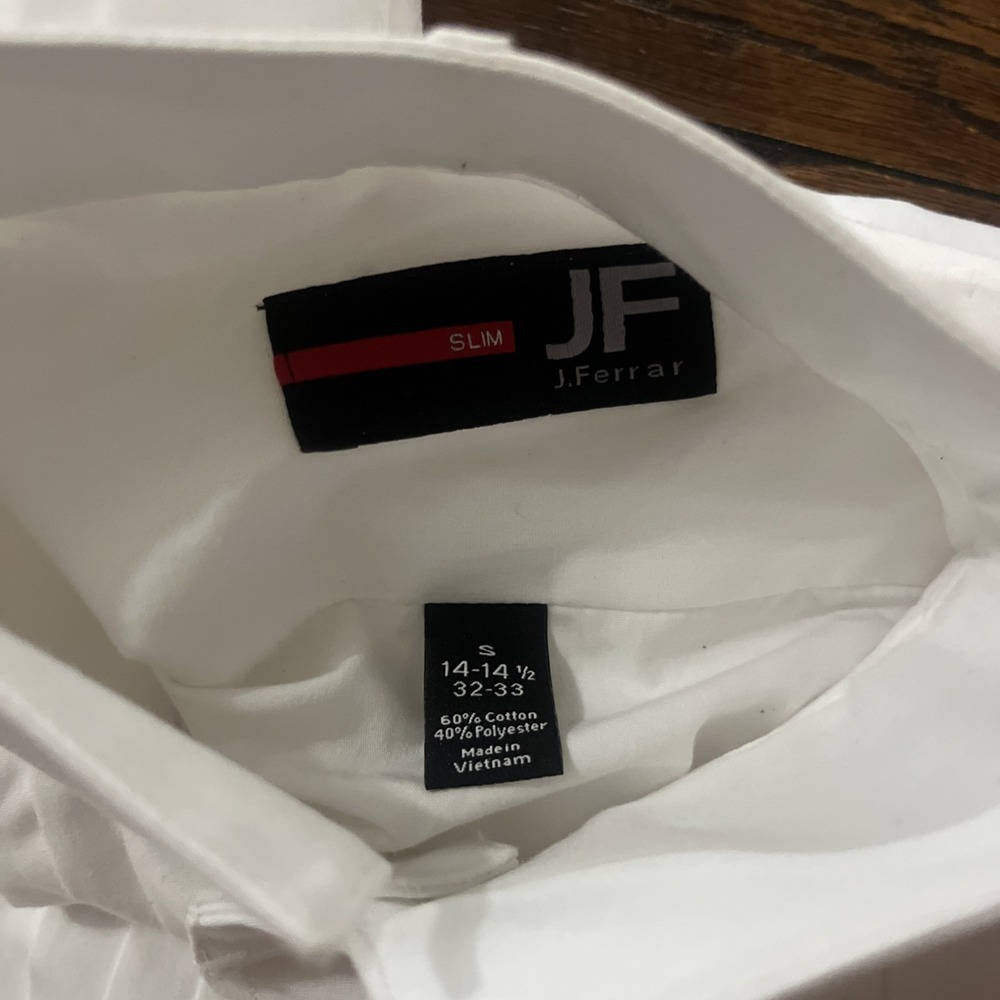 NEW JF J Ferrar Men's Size S 14" 32-33 Slim Fit White Tuxedo Shirt French Cuffs - Picture 5 of 8